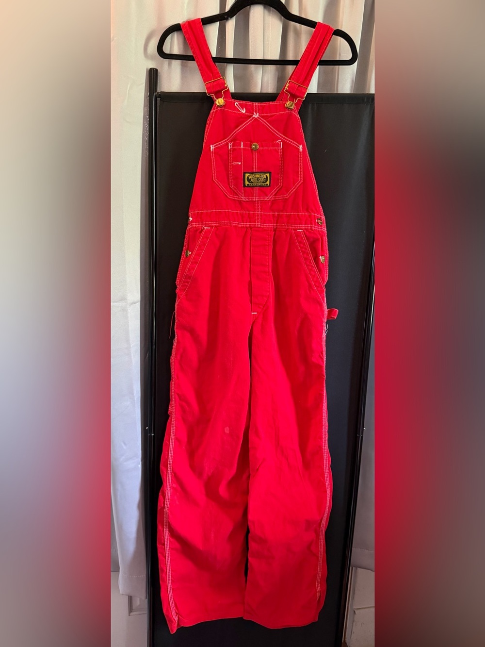 Vintage Washington Dee Cee Bright Red Bib Overalls with Utility Pockets